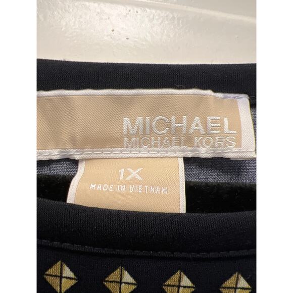 NWT Michael Michael Kors Womens Chain Dot Print Shift Stretch Dress Size 1X Blue - Picture 3 of 6